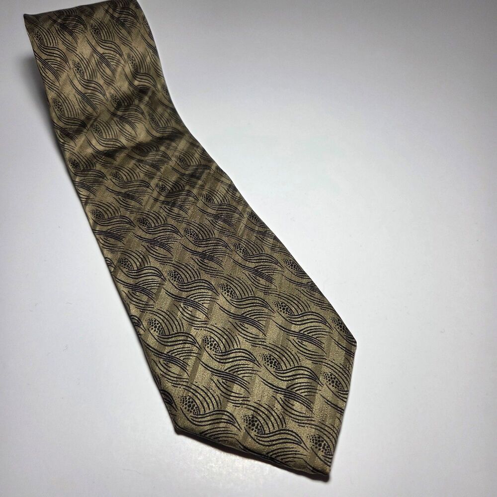 Pal Zileri 100% Silk Tie Gold Black Wavy Geometric Pattern Italy Mens 57" / 4"